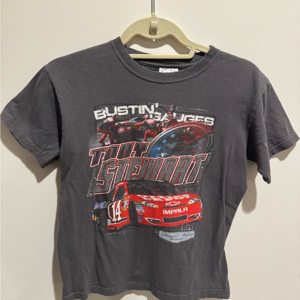 Vintage NASCAR Tony Stewart gray t shirt top bustin gauges